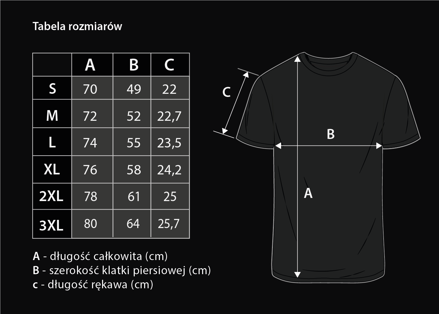 Tabela rozmiarów koszulek